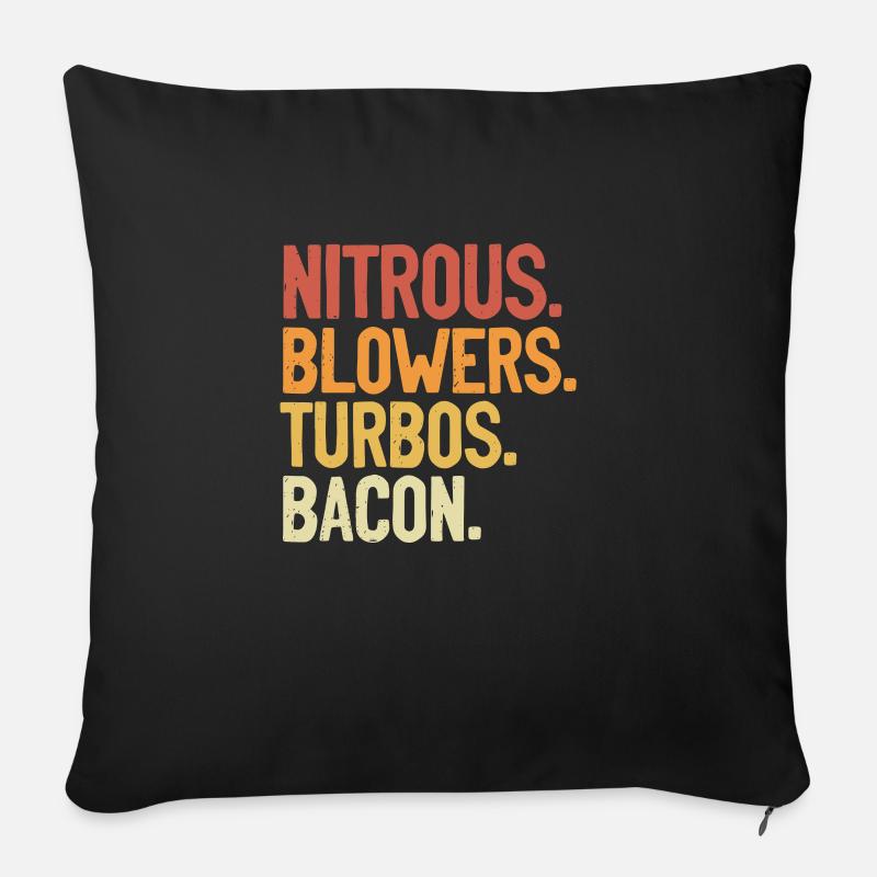 Nitrous Blowers Turbos & Bacon Amateur de viande Bacon - Coussin et housse de 45 x 45 cm - noir