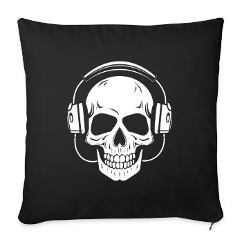Schädel mit Kopfhörern – Edgy Musik Design - Sofakissen mit Füllung 45 x 45 cm - Schwarz - Vorne