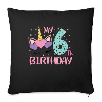 6.Anniversaire Visage de Licorne - Coussin et housse de 45 x 45 cm - noir - Devant