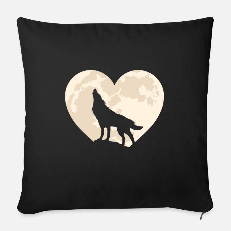 Loup Loups Lune Coeur Amour Nature - Coussin et housse de 45 x 45 cm - noir