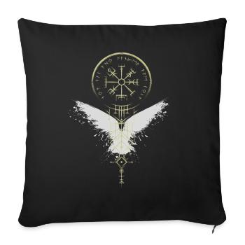 Vikings - Vegvísir - Raven - Compass - Runes - Sofa pillow with filling 45cm x 45cm - black - Front