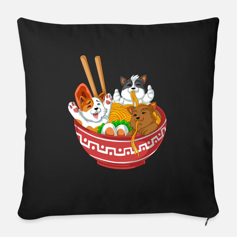 Ramen Katzen - Sofakissen mit Füllung 45 x 45 cm - Schwarz