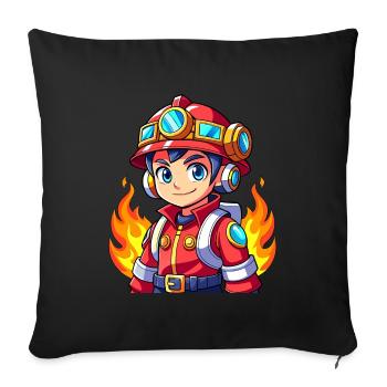 Héros en rouge le pompier - Coussin et housse de 45 x 45 cm - noir - Devant