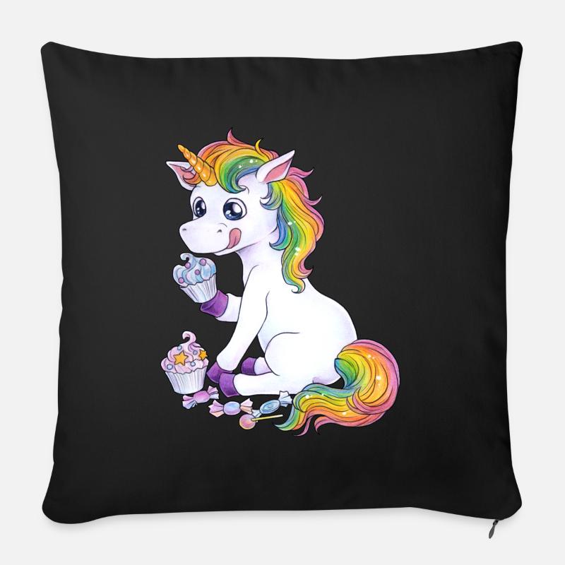 Niedliches Einhorn Regenbogen mit Süßem Cupcake - Sofakissen mit Füllung 45 x 45 cm - Schwarz