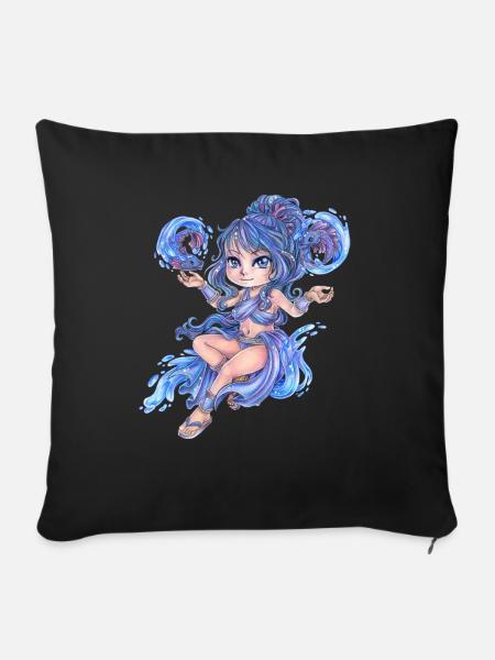 Niedlicher Chibi Wasser Fee Elfe Nymphe Mangastil - Sofakissen mit Füllung 45 x 45 cm - Schwarz