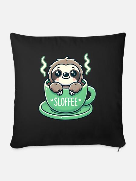 Süßes Faultier Kaffee Liebhaber - Sofakissen mit Füllung 45 x 45 cm - Schwarz