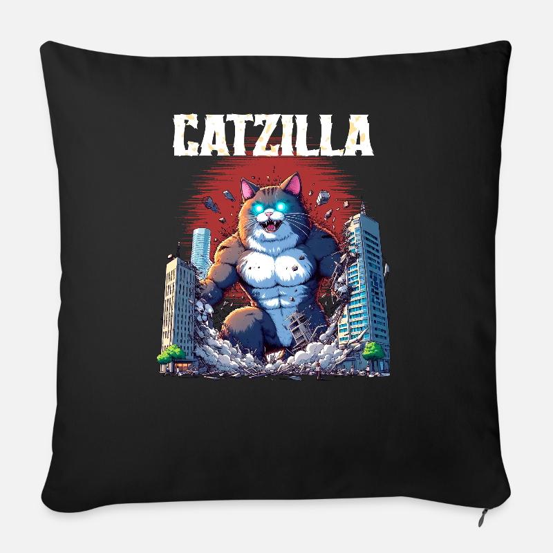 Catzilla Invasion - Sofa pillow with filling 45cm x 45cm - black