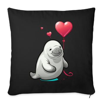 Lamantin avec coeur - Coussin et housse de 45 x 45 cm - noir - Devant