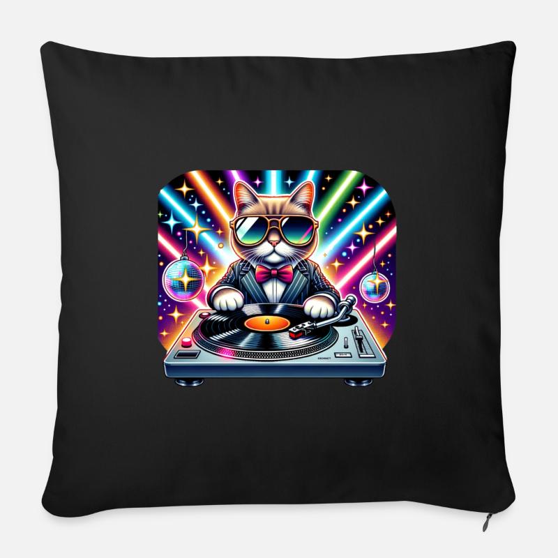 DJ Cat Master - Coussin et housse de 45 x 45 cm - noir