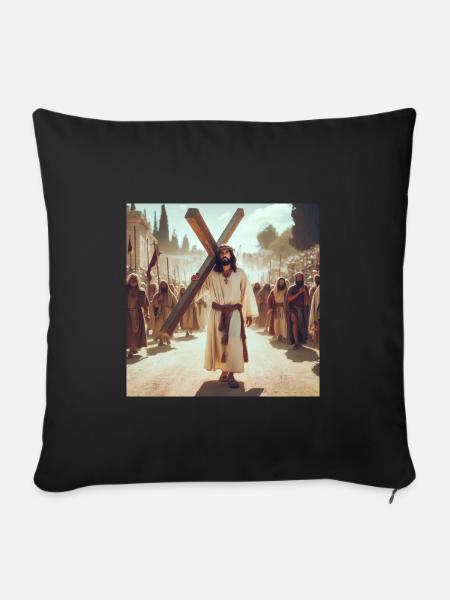 Jesus trägt das Kreuz - Sofakissen mit Füllung 45 x 45 cm - Schwarz