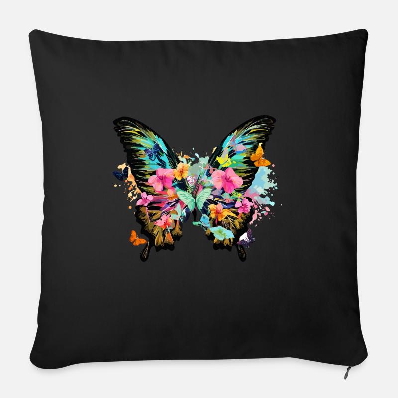schmetterling,bunt,blumen,graffiti - Sofakissen mit Füllung 45 x 45 cm - Schwarz