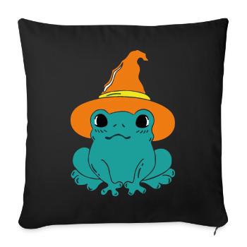 Green Frog with Witch Hat – Halloween Design - Sofa pillow with filling 45cm x 45cm - black - Front