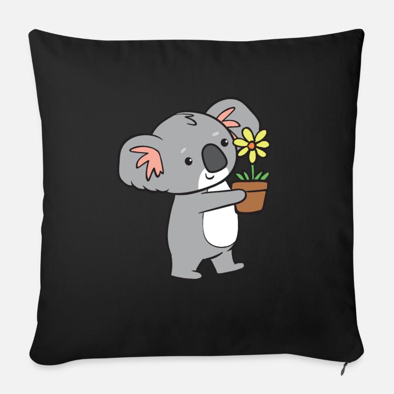 Koala - mit Blume - Sofakissen mit Füllung 45 x 45 cm - Schwarz