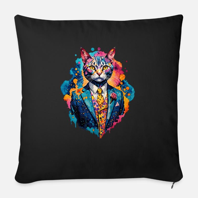 Chat en costume - Coussin et housse de 45 x 45 cm - noir