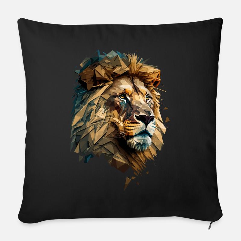 prächtiger Löwenkopf Polygon - Sofakissen mit Füllung 45 x 45 cm - Schwarz