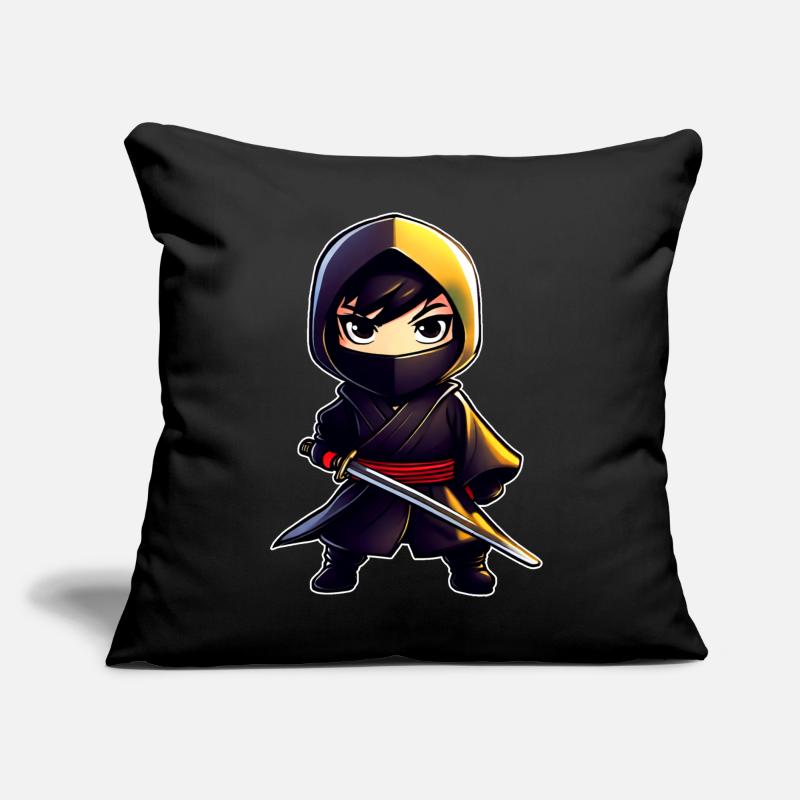 Mignon petit ninja avec épée katana Coussin et housse de 45 x 45 cm