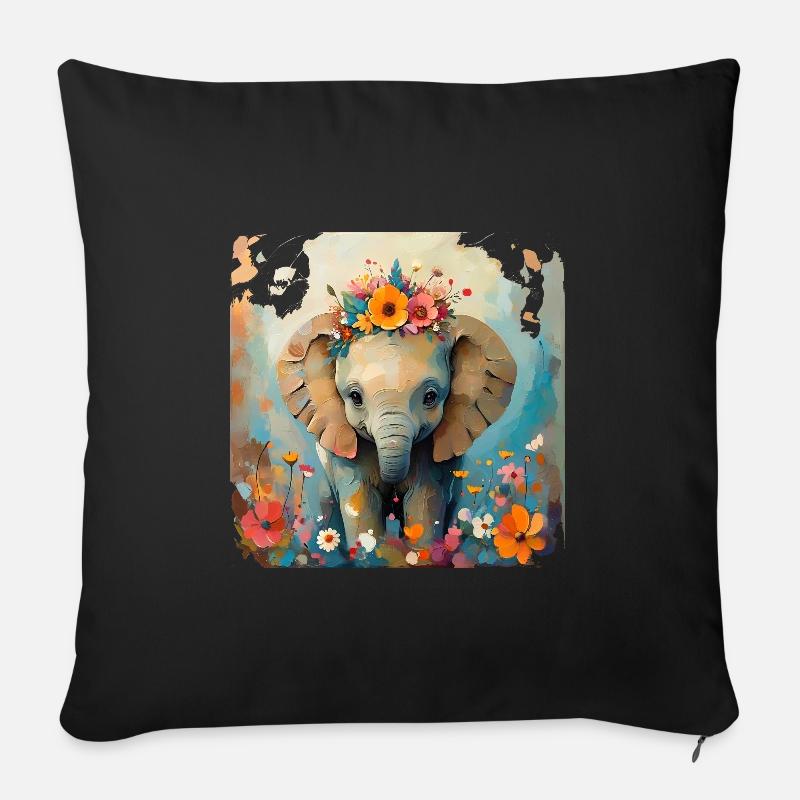 Éléphant mignon - Coussin et housse de 45 x 45 cm - noir