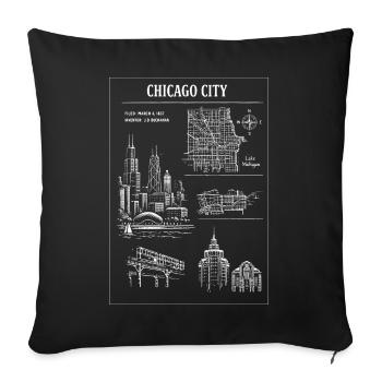 Chicago Skyline Linocut Cityscape - Sofa pillow with filling 45cm x 45cm - black - Front