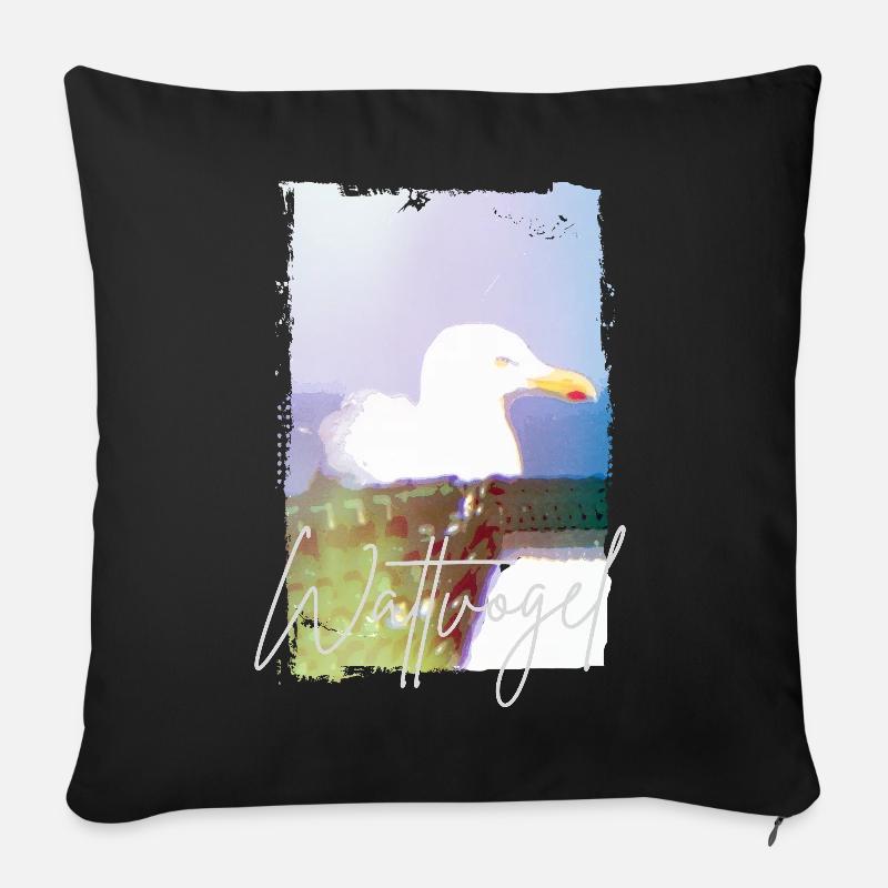 Wattvogel® Nordsee Möwe – Strandkorb Moment  - Sofakissen mit Füllung 45 x 45 cm - Schwarz