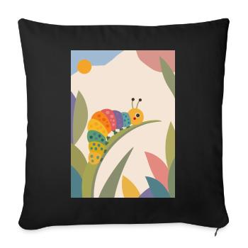 Colorful Caterpillar on Leaf – Cute Animal Motif - Sofa pillow with filling 45cm x 45cm - black - Front