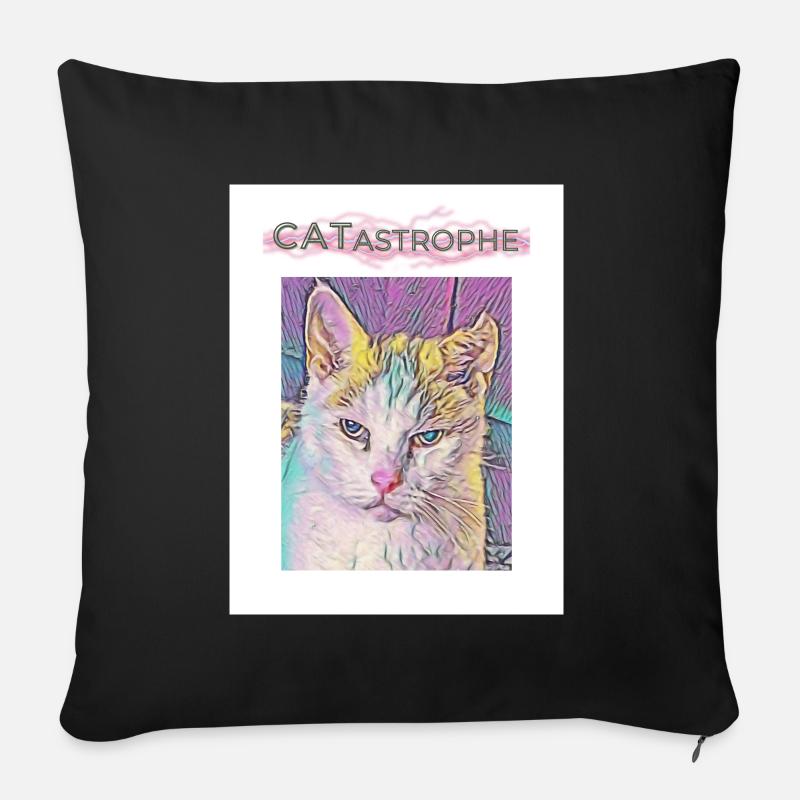Catastrophe, Chat - Coussin et housse de 45 x 45 cm - noir