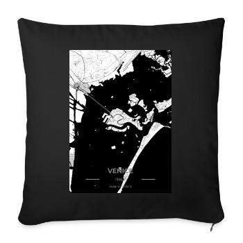 T-shirt avec carte de Venise en noir et blanc - Coussin et housse de 45 x 45 cm - noir - Devant