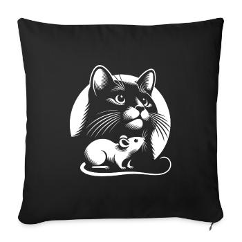 Le chat et la souris dans l’amitié, la paix et l’amour - Coussin et housse de 45 x 45 cm - noir - Devant