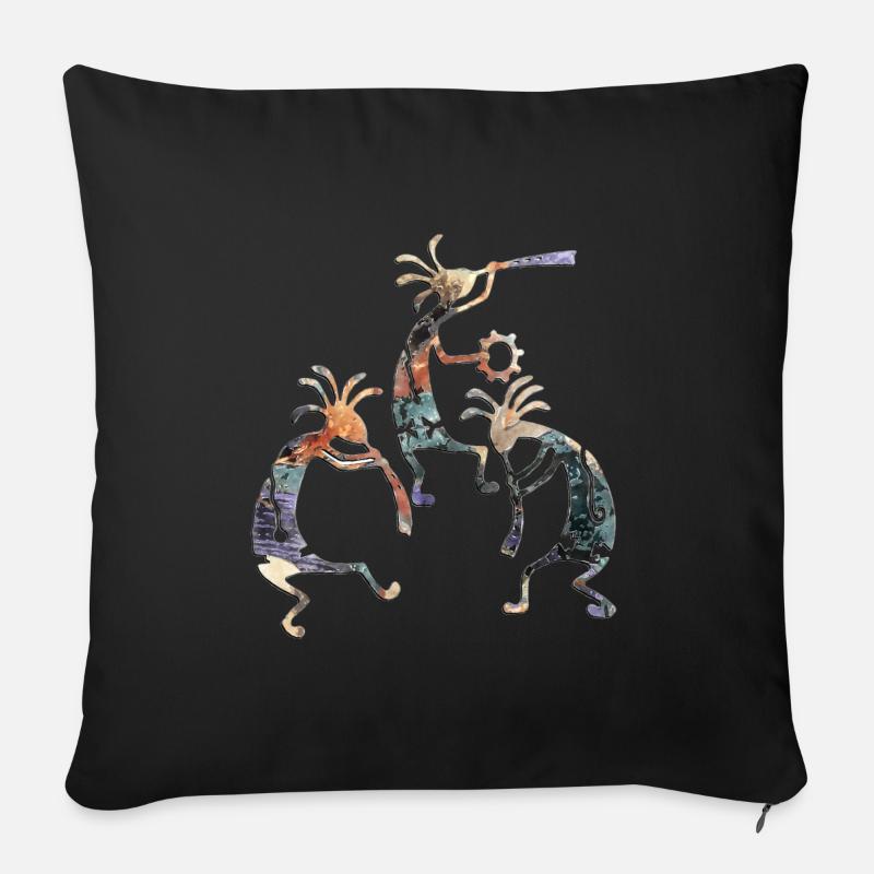 Native Americans - Cokopelli Musicans Trio 1 - Coussin et housse de 45 x 45 cm - noir