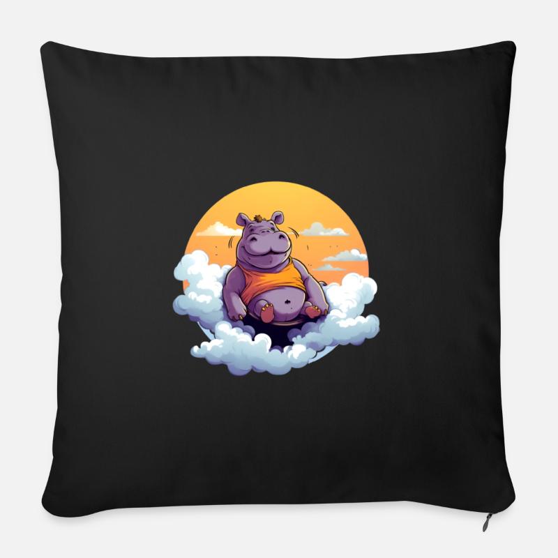 Lustiges Nilpferd auf einer Wolke schwebend - Sofakissen mit Füllung 45 x 45 cm - Schwarz