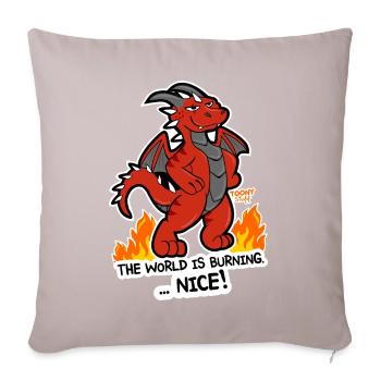 Dragon rouge Le monde est brûlant - Coussin et housse de 45 x 45 cm - taupe clair - Devant