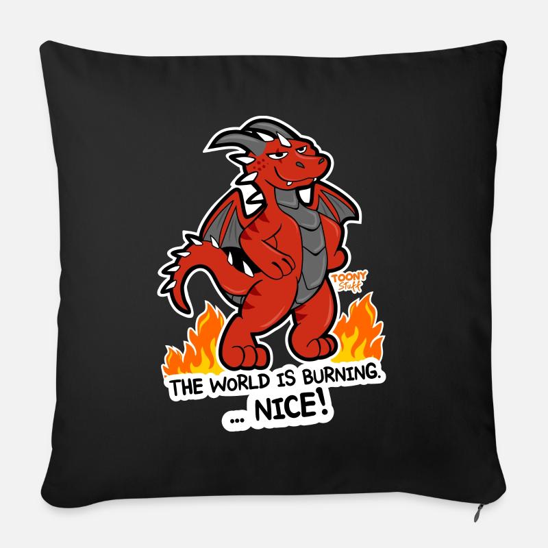Dragon rouge Le monde est brûlant - Coussin et housse de 45 x 45 cm - noir