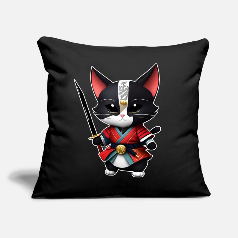 Mignon chat samouraï avec épée katana Coussin et housse de 45 x 45 cm