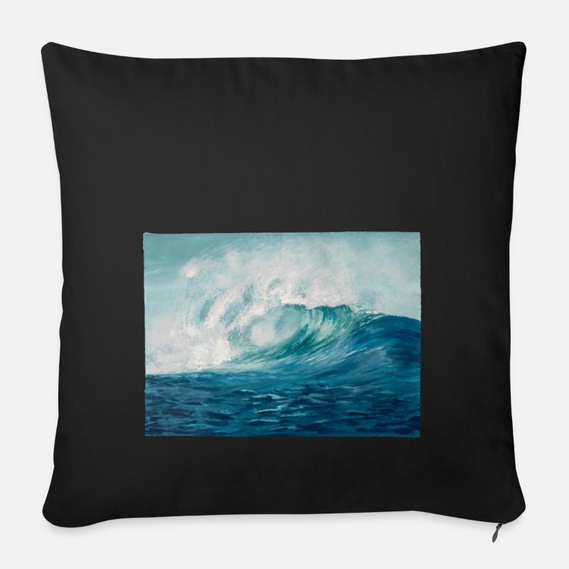 Handgemalte Seelandschaft - Sofakissen mit Füllung 45 x 45 cm - Schwarz