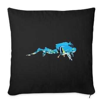 Récif corallien sous-marin plongeurs - Coussin et housse de 45 x 45 cm - noir - Devant
