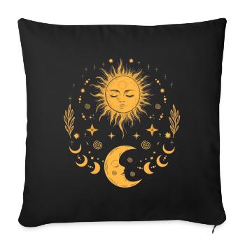 Vintage Soleil Lune & Étoiles, Boho Céleste - Coussin et housse de 45 x 45 cm - noir - Devant