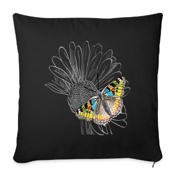 Fleur avec papillon, papillon - Coussin et housse de 45 x 45 cm - noir - Devant