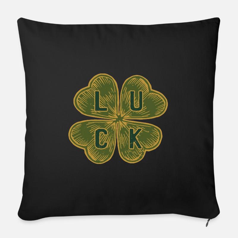 Vierblättriges Kleeblatt mit Glück in Englisch - Sofakissen mit Füllung 45 x 45 cm - Schwarz