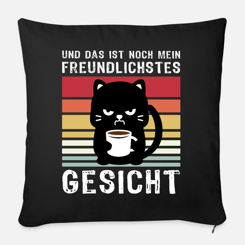 Katzen Kaffee Katze - Sofakissen mit Füllung 45 x 45 cm - Schwarz