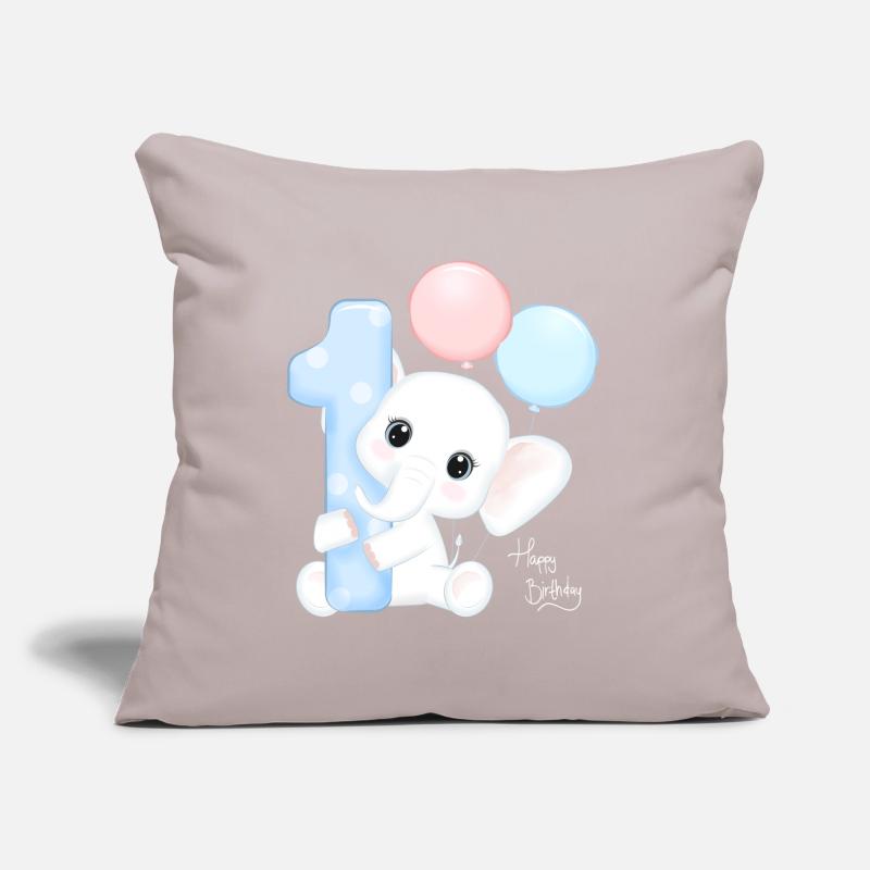 Premier anniversaire d’éléphant mignon Coussin et housse de 45 x 45 cm
