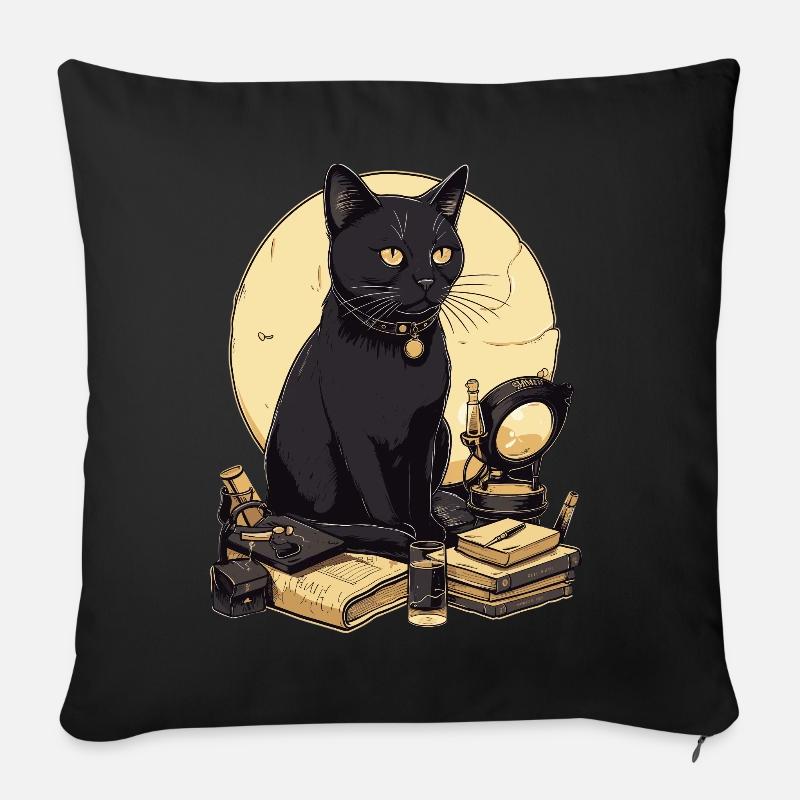 Schwarze Katze mit Bücher Bombay Cat Buch Katzen - Sofakissen mit Füllung 45 x 45 cm - Schwarz