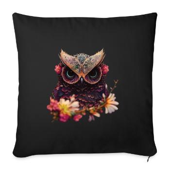 Owl in flower art design - Sofa pillow with filling 45cm x 45cm - black - Front