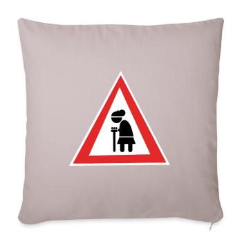 Vorsicht Alte Frau - Sofakissen mit Füllung 45 x 45 cm - helles Taupe - Vorne