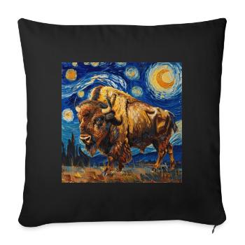 Bison, Buffalo, Animal, Van Gogh, Starry Night - Sofa pillow with filling 45cm x 45cm - black - Front