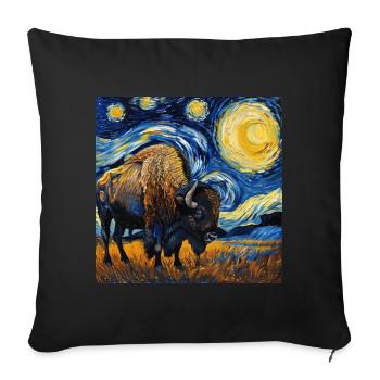 Bison, Buffalo, Animal, Van Gogh, Starry Night - Sofa pillow with filling 45cm x 45cm - black - Front
