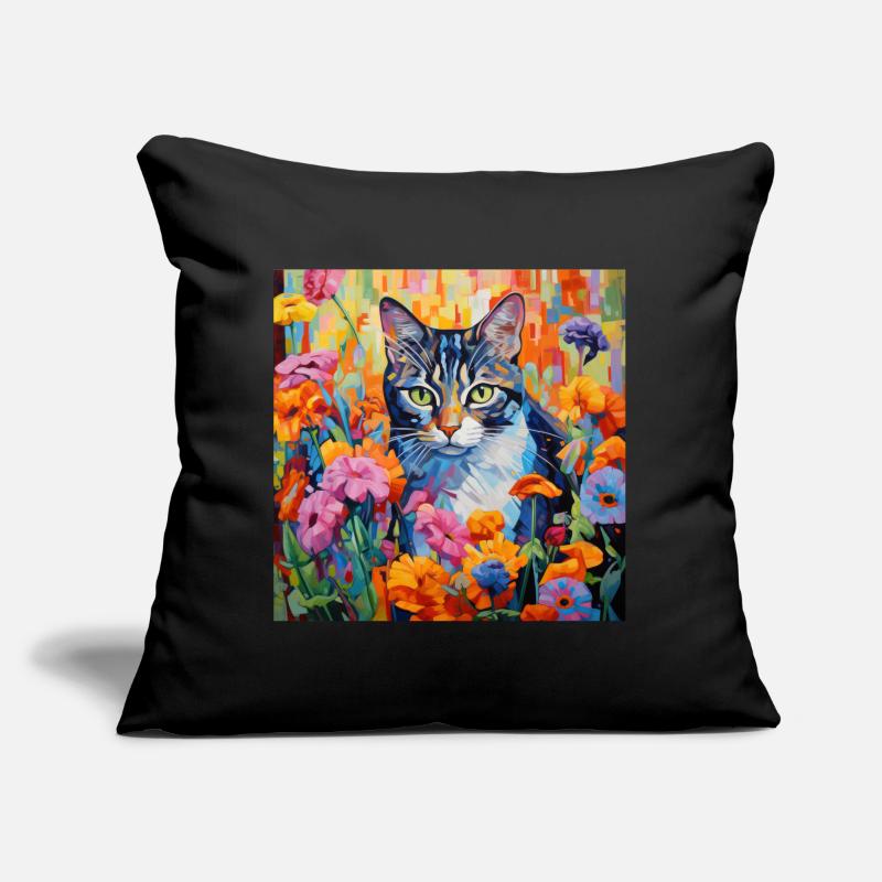 chat, motif de chat, fleurs, cadeau, idée cadeau Coussin et housse de 45 x 45 cm