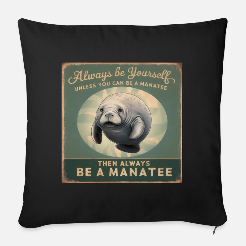 Vær dig selv eller vær en Manatee Wisdom - Sofapude med fyld 45 x 45 cm - sort