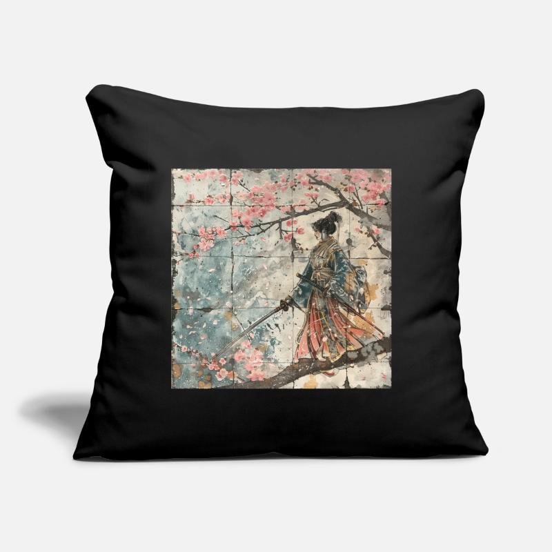Japanese, Samurai, Cherry Blossom, Art, Ukiyo-E Sofa pillow with filling 45cm x 45cm