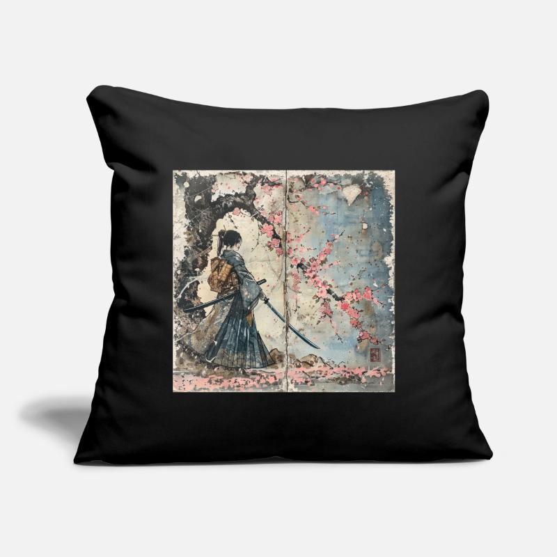 Japanisch, Samurai, Kirschblüte, Kunst, Ukiyo-E Sofakissen mit Füllung 45 x 45 cm