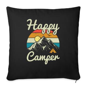 Idée cadeau Happy Camper Camping Camping Gift - Coussin et housse de 45 x 45 cm - noir - Devant
