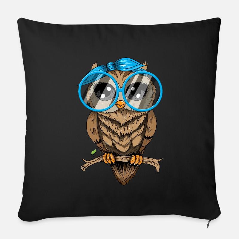 Eule ich mag halt Eulen Nerd Brille Crazy Owl Lady - Sofakissen mit Füllung 45 x 45 cm - Schwarz